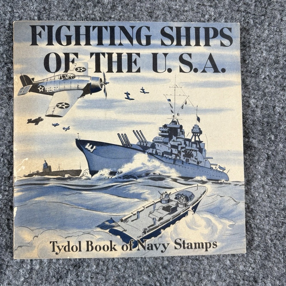 Vintage 1942 Tydol Fighting Ships USA Navy Stamp Book Complete 40 WWII Whitman